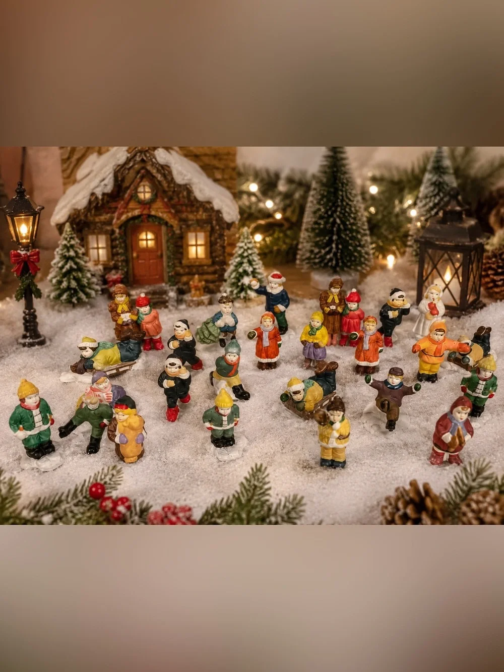 Vintage Porcelain Christmas Village Figures Winter Townspeople Skaters carolers